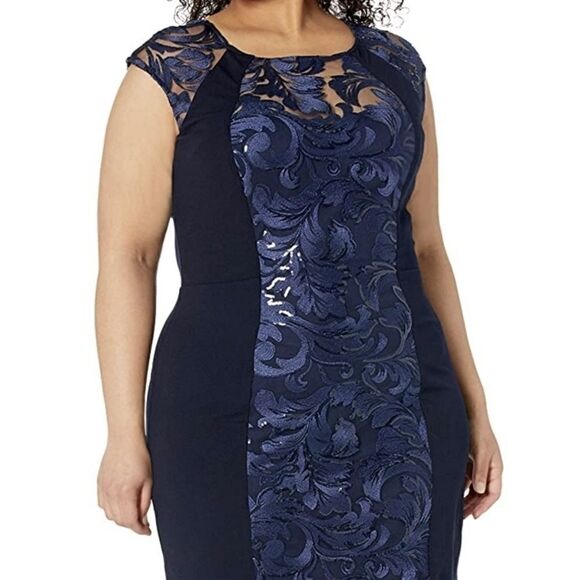 Signature by Sangria Dresses & Skirts - Sangria Navy Lace Sheath Dress Size 2